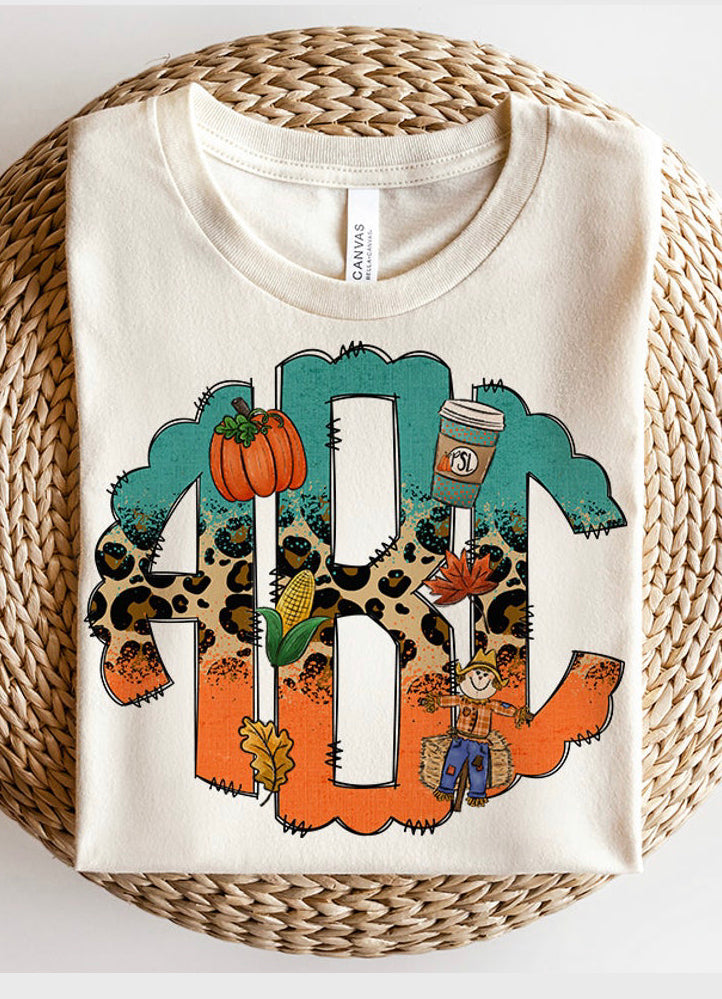 Fall monogram and leopard t shirt