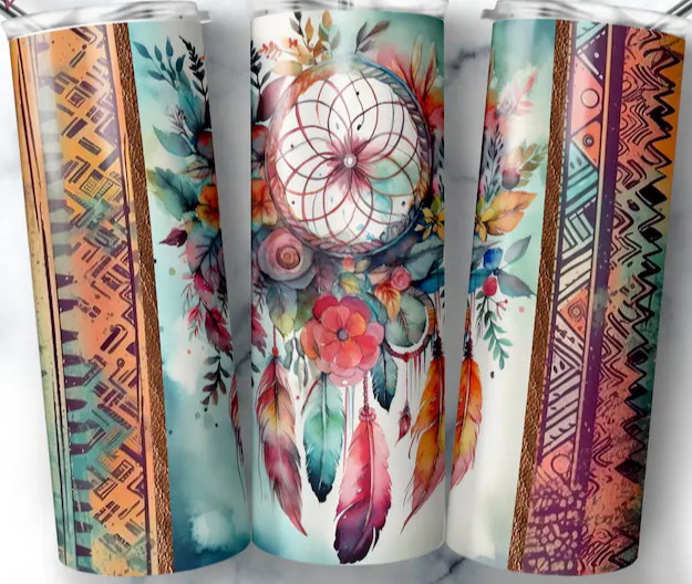 BOHO feathers tumbler