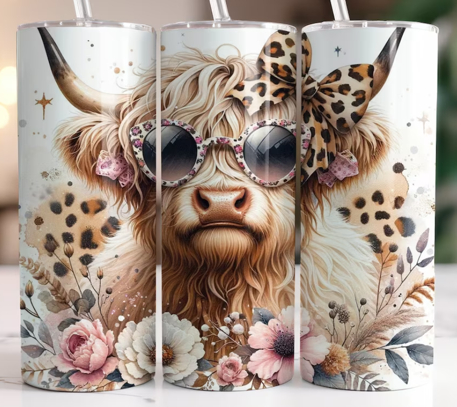 Baby highland cow with sunglasses