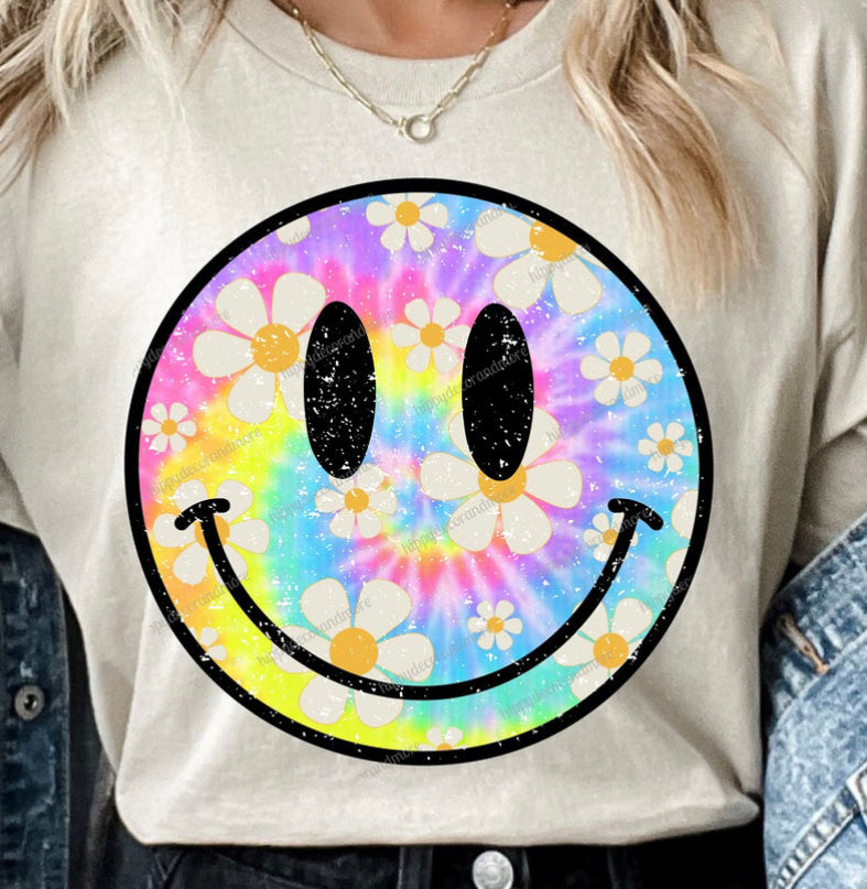 Tie die daisys smiling tshirt