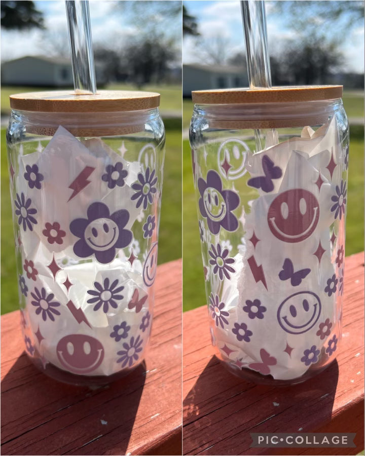 16oz smiling face glass tumbler