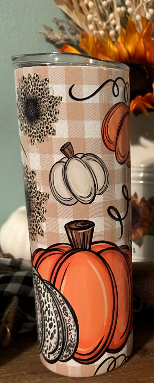 Pumpkins and flowers