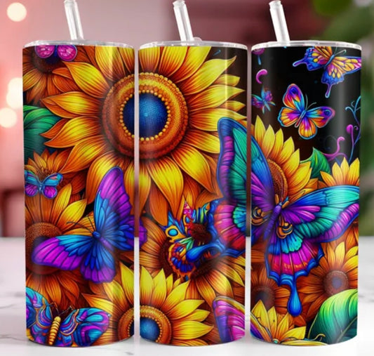 Beautiful sunflower and butterflies tumbler
