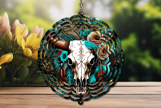 Western Skull Wind Spinner