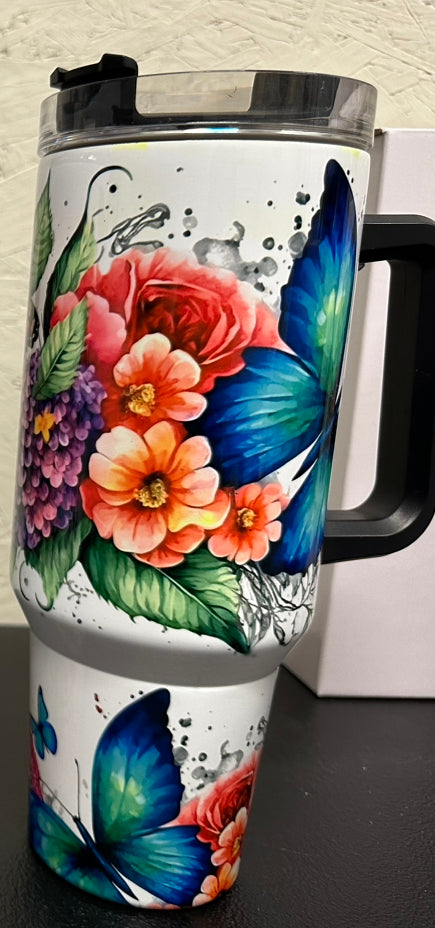 Flowers and butterflies tumbler 40oz