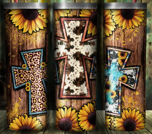 3 crosses and sunflowers