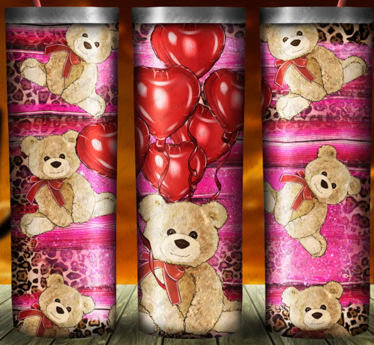 Leophard teddy bear with balloons Valentine's Tumbler ***SALE***