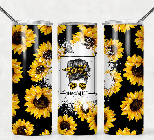 Mom Life Black with Sunflowers Tumbler