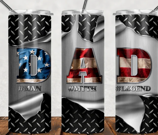 Dad Man Myth Legend American Flag 20oz Skinny Tumbler
