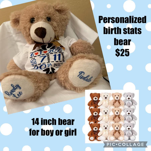 Personalized Birth Stats bear